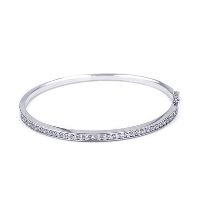 Bracciale Rigido placcato in Oro Bianco e Moissanite