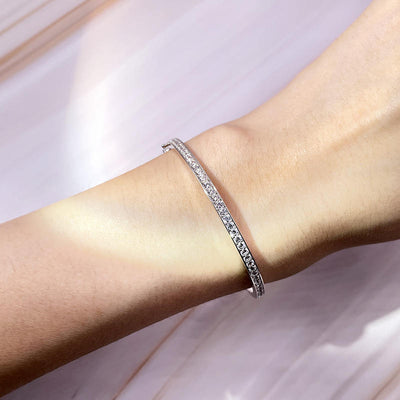 Bracciale Rigido placcato in Oro Bianco e Moissanite
